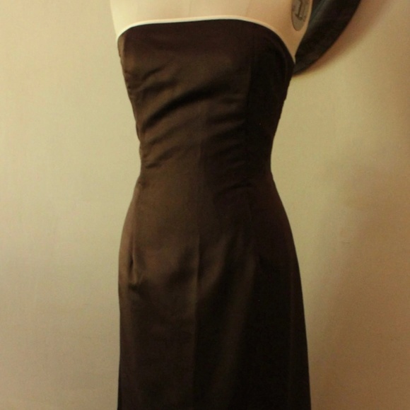 2000's/Y2K Jessica Mcclintock Gunne Sax Brown and White Embroidered Satin Prom D - Picture 1 of 8